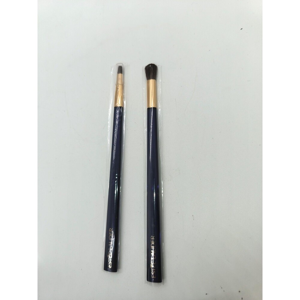 Vintage Estee Lauder Set Of 2 Navy Gold Makeup Brushes Eyes Face